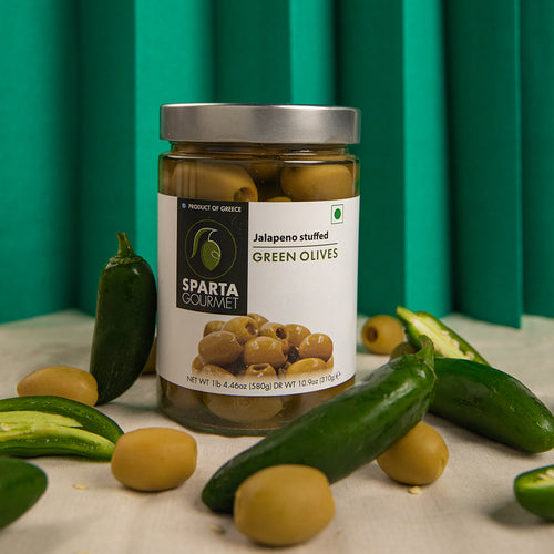 Sparta Greek Green Stuffed Olives- Jalapeno 580 gms