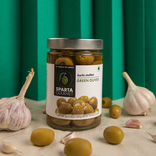 Sparta Greek Green Stuffed Olives- Garlic 580 gms